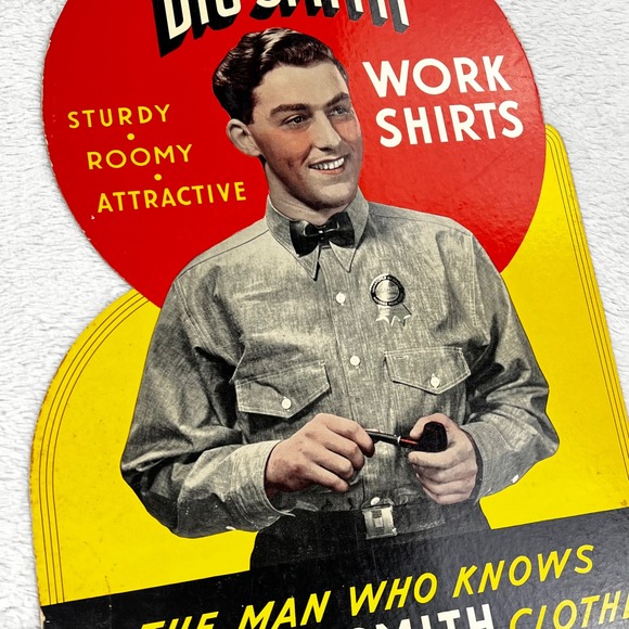 1940s Big Smith Work Shirts Advertising Sign 19" Cardboard Easel Back Display - Picture 8 of 16